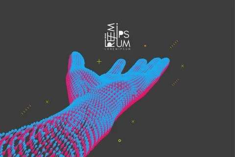 Hand open and ready to help. Human arm giving. Connection structure. 3D vecto Stock Illustration