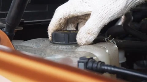 Hand open cap of car radiator Stock Footage 135515235