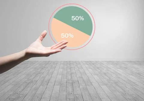 Hand open with colorful chart statistics 50 percent half Stock Photos