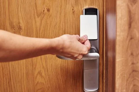 Hand open door digital lock with card key Foto stock