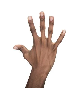Hand open with five fingers spread in natural gesture, symbol of greeting, .. Stock Photos