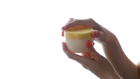 Hand open the jar of cream Stock Footage 121306937