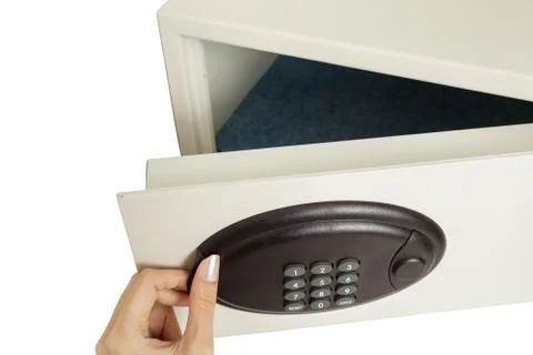 Hand open safety box Stock Photos