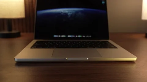 Hand Opening and Closing MacBook Lid in Warm Lighted Room 库存影片 340968196