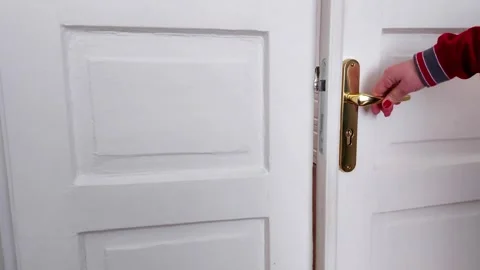 Hand Opening Classic White Double Doors with Gold Handle Video stock 329904401