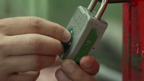 Hand Opening Combination Padlock Close Up Security Stock Footage 309028083