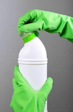 Hand opening detergent bottle, plastic package with eco green organic liqui.. Stock Photos