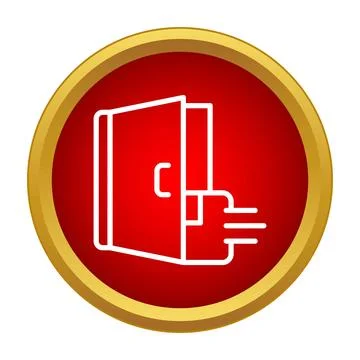 Hand opening door exit icon on red button Stock Illustration