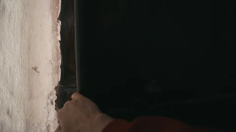 Hand opening door of Medieval gothic mystery church Stock Footage 107810725