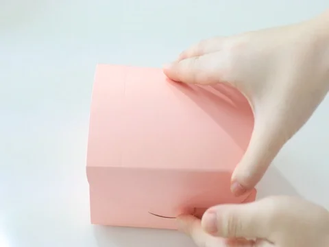 Hand opening pink gift box and taking one black cat cookie Stock Footage 81377087