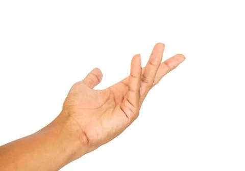 Hand opening white isolated Foto stock