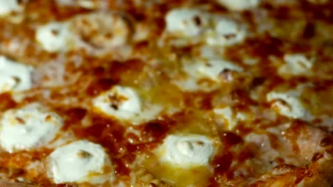 The hand opens a box with a pizza "4 cheese" inside. Video stock 270956644