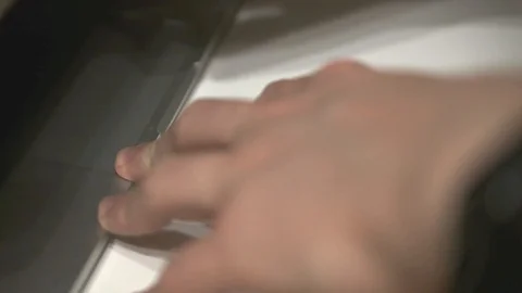 Hand opens laptop lid. Close up. Stock Footage 124154575