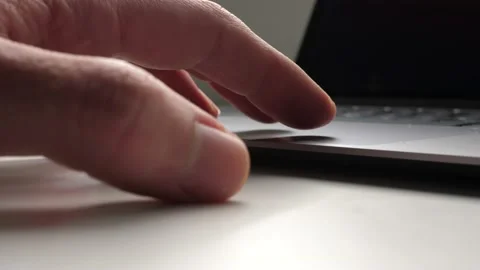 Hand Opens a Laptop Screen and Start Working Close up Stock-Footage 148240389