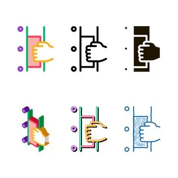 Hand opens refrigeration door icon vector outline clean Illustrazione stock