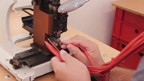 Hand operate crimping machine - apply connector terminals to electric wires Stock Footage 200877334