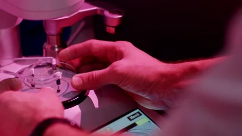 Hand Operating Laboratory Measuring Instrument, Sample Holder, Close Up Shot Stock Footage 341523101