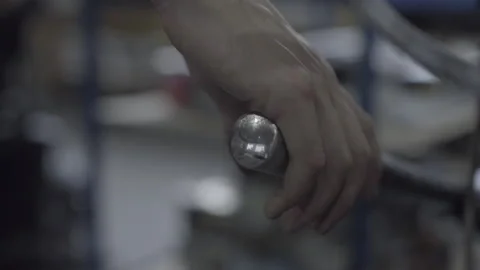 Hand operating a lever of an industrial machine Stock Footage 160519307