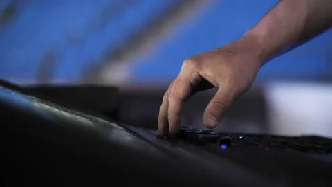 Hand operating stage lighting control panel Stock Footage 307723046