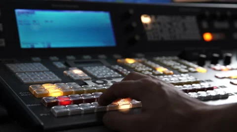 The Hand of an Operator Presses Button and Mix on the Broadcasting Console Stock Footage 61496885