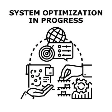 Hand optimizing system process for global improvement development Illustrazione stock