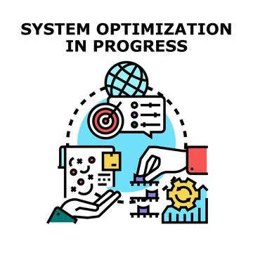 Hand optimizing system process for global improvement development Illustrazione stock