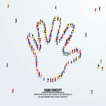 Hand or palm concept. A large group of people form a shape hand or palm. Stock Illustration