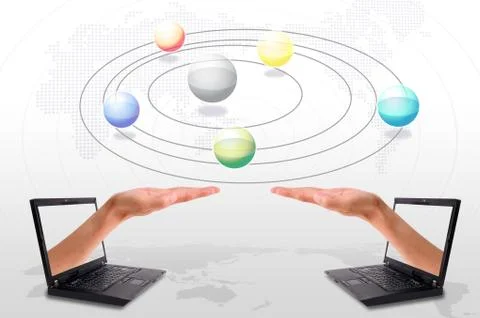 Hand  out of an laptop Stock Photos