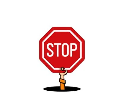 Hand out of the pit holds a stop sign. Vector illustration. Stock Illustration