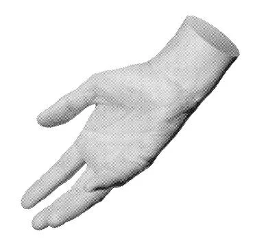 Hand outstretched gesture, helping, touching. Halftone style vector isolated  Stock Illustration