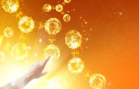 Hand over atoms. Stock Illustration