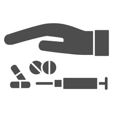 Hand over drugs solid icon, life without addiction concept, anti drug sign on Ilustração Stock