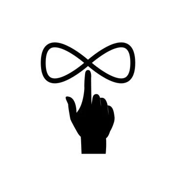 Hand over which the metaverse icon extends. Metaverse black line icon. Stock Illustration