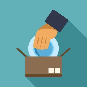 Hand packing fragile dish into moving box Stock Illustration