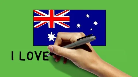 Hand paint Australia flag &amp; scribble I LOVE AUSTRALIA on green screen chroma key Video stock 41484344