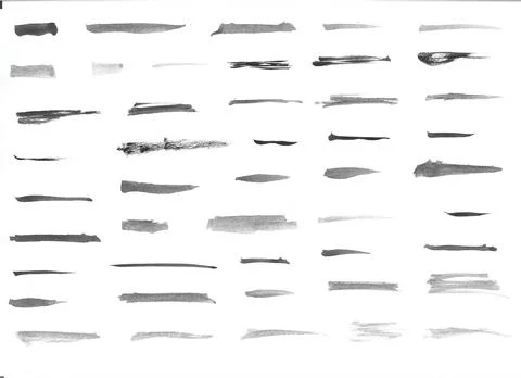 Hand paint brushes set, real ink scanned on white paper isolated, collection Stock Illustration