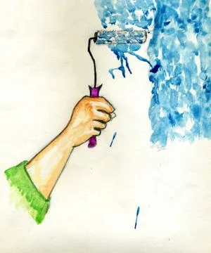 Hand with Paint Roller Art Stock Illustration