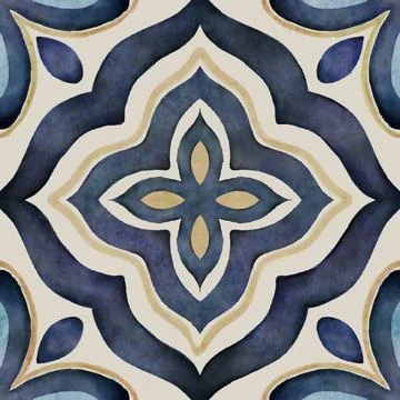 Hand-Painted Blue Ceramic Tile with Artistic Watercolor Texture Stock Illustration