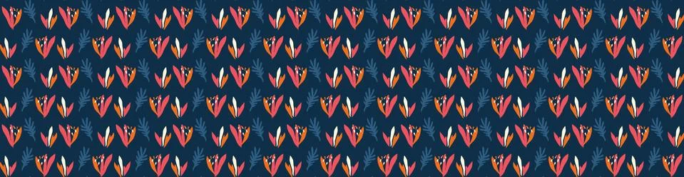 Hand Painted BoldVector Summer Bloom Floral Motif Seamless Banner Pattern 스톡 일러스트