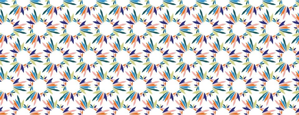 Hand Painted BoldVector Summer Bloom Floral Motif Seamless Banner Pattern Stock Illustration