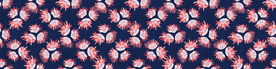 Hand Painted BoldVector Summer Bloom Floral Motif Seamless Banner Pattern Stock Illustration