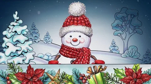 Hand painted cartoon character, dancing, jumping, snowman, greeting card Stock Footage 81275306