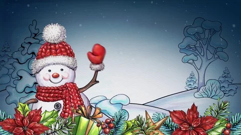 Hand painted cartoon character, dancing, jumping, snowman Stock Footage 81275316