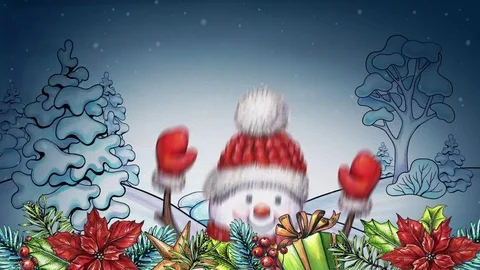 Hand painted cartoon character, dancing, jumping, snowman,animated greeting card Stock Footage 81275324