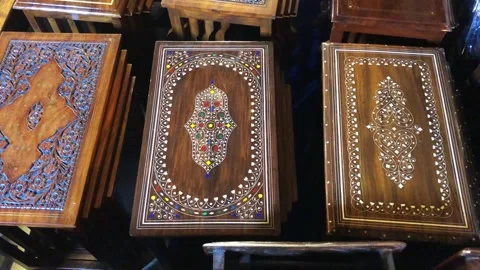 Hand Painted Decorative Trays with Traditional Colorful Designs 動画素材 344647154