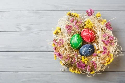 Hand painted different colors easter eggs 스톡 사진