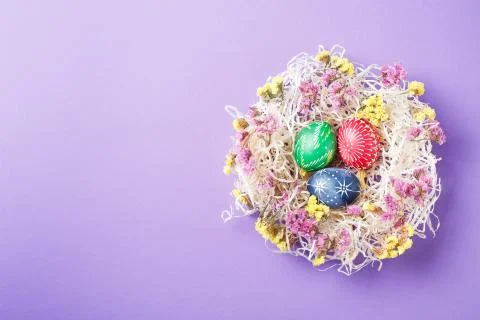 Hand painted different colors easter eggs Stock Photos