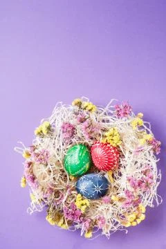 Hand painted different colors easter eggs 写真素材