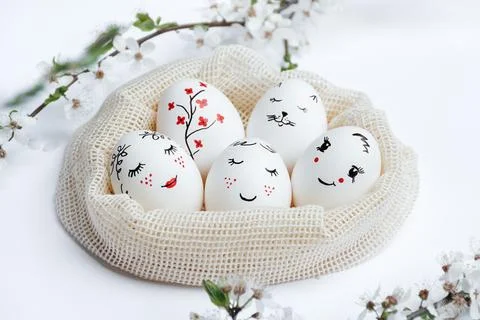 Hand-painted Easter eggs in bag Stock Photos