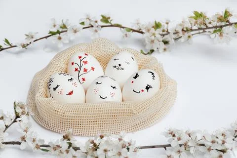 Hand-painted Easter eggs in bag Stock Photos